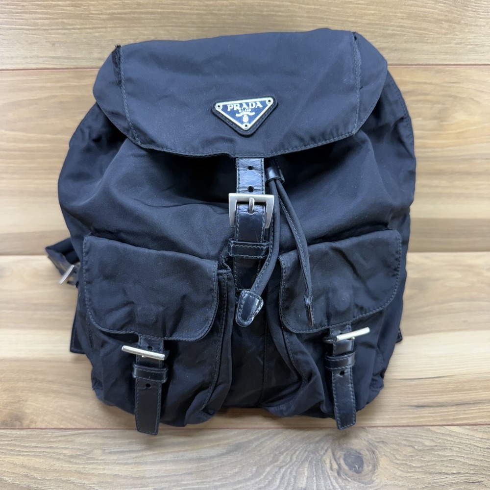 PRADA Vintage Y2K Nylon Small Backpack Purse Black Pockets FLAWED